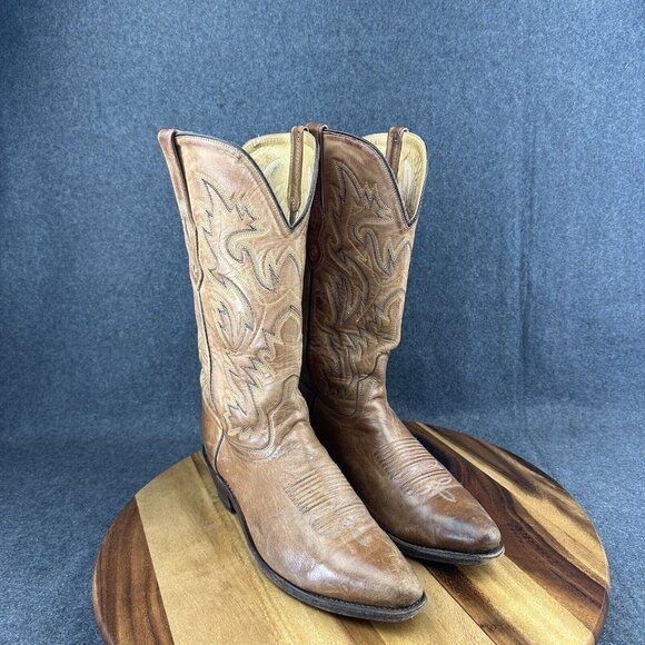 OLD WEST Mens Snip Toe Western Brown Leather Cowboy Boots Sty MF1529 Size 9.5D - Picture 2 of 9